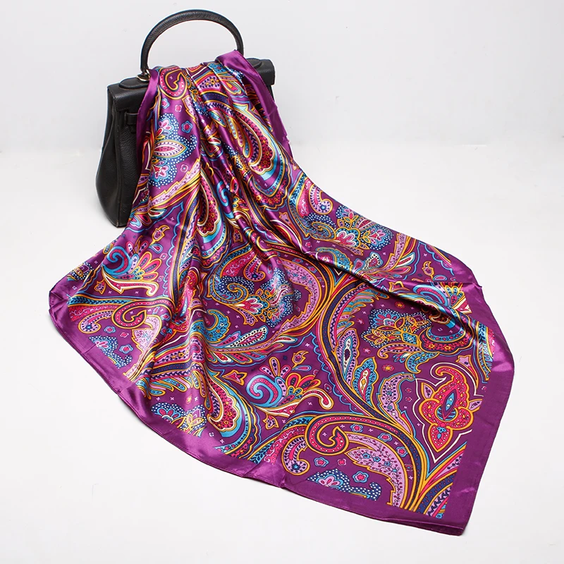 

2017 Square Silk Scarf Women Fashion Brand Floral Cashew Scarves Shawl Muslim Headscarf Big Size Hijab Foulard 90cmX90cm