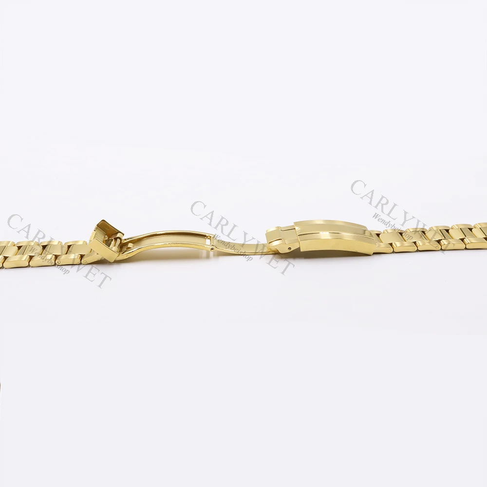 CARLYWET 20mm Two Tone Gold Silver Solid Curved End Screw Link Glide Lock Clasp Watch Band Bracelet For Submariner GMT