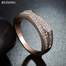 BUDONG Fashion for Valentine Gift Gold-Color Ring Crystal Cubic Zircon Engagement Rings for Women Mother's Day Jewelry XUR233