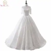 Country Western Wedding Dresses vestido de noiva baratoBall Gown Half Sleeve Lace Wedding Dress 2019 shop online china In Stock