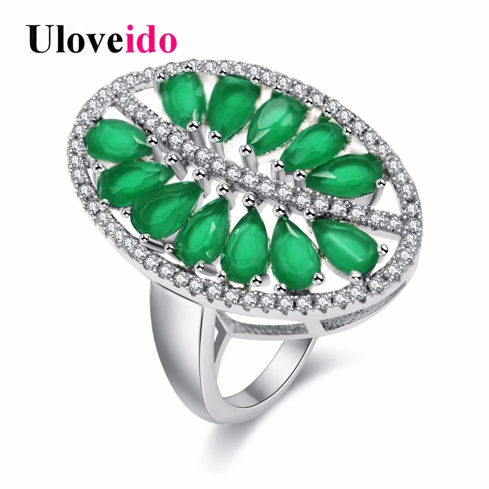 Uloveido Green Leaf Costume Jewelry Rings for Women Wedding Ring Female Jewellery Women's New Year Gifts Party Decorating PJ100 Uloveido Green Leaf Costume Jewelry Rings for Women Wedding Ring Female Jewellery Women's New Year Gifts Party Decorating PJ100