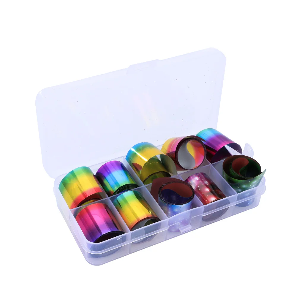 

1 Box Star Sky Glitter Nail Art Girls Beauty Fashion Manicure Decals 10 Rolls Multicolor Nail Wraps Foil Stickers 100 CM/ Roll