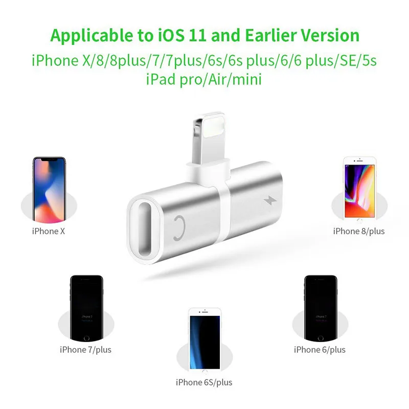 Dual 2in 1 for iPhone X Adapter Charging Adapter For iPhone 8 7 Plus X IOS 10.3 11 Charger Splitter Headphone Adapter Converter