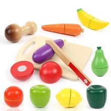 Деревянный Кухня Ролевые игры Забавные Еда фрукты овощи Резка Игрушечные лошадки для Для детей образования Игрушечные лошадки Кук Косплэй Детская безопасность
