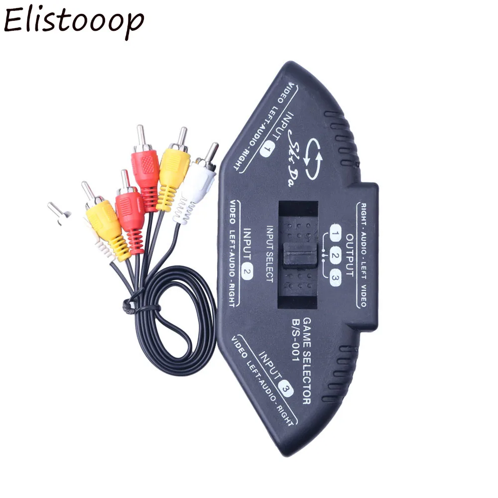 

Elistooop Selector 3 Ports Switcher 3Fach Audio Video Umschalter Verteiler AV Cinch/RCA Splitter Box Mit Cinchkabel Converter