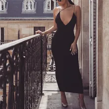 Spaghetti Strap Backless Sexy Bodycon Dress Sleeveless V-Neck Summer Long Dress Backless Beach Casual Women Dress sexy round neck sleeveless backless bodycon dress for women
