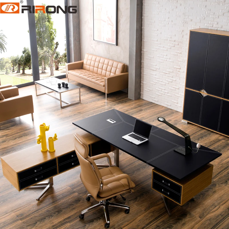 Classic Style Black Color Leather Wood Veneer Furniture Custom