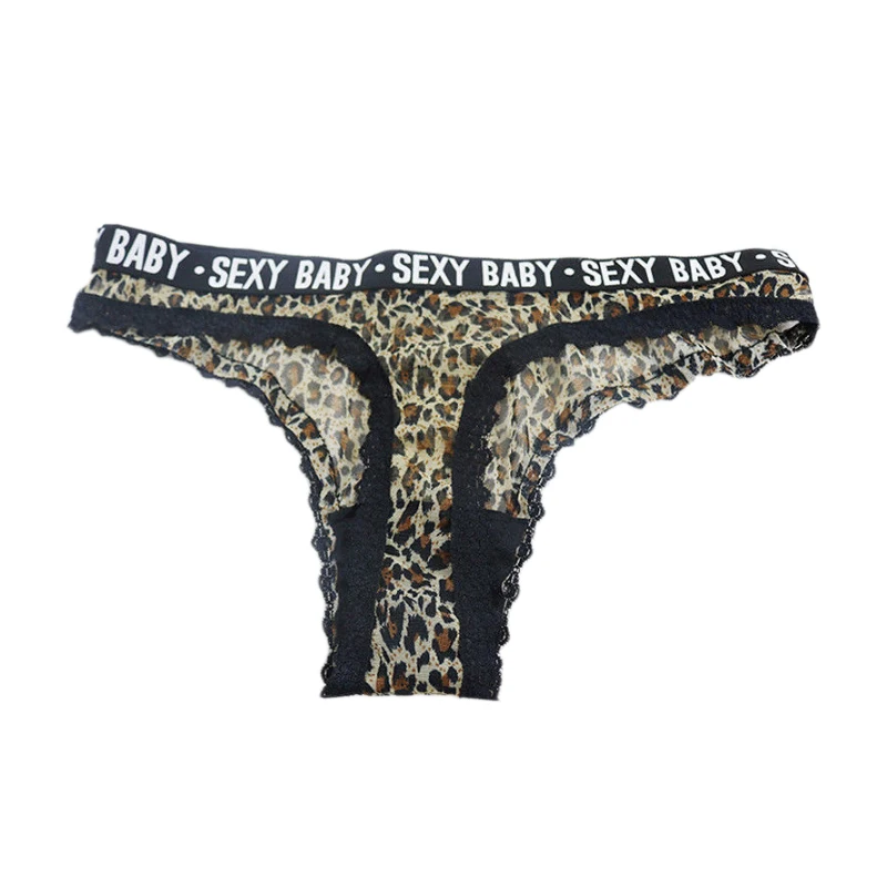 Женское кружевное леопардовое сексуальное нижнее белье с буквенным принтом, ночное белье, стринги, комплект с бюстгальтером