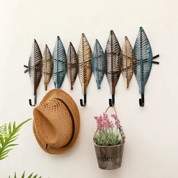 

Modern Wrought Iron Wall Hook Wall Hanging Leaf Crafts Decoration Home Livingroom Key Holder Coat Rack Wall Mural Accessories