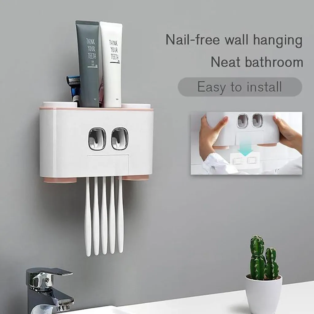 

Bathroom Accessories Set Tooth Brush Holder Automatic Toothpaste Dispenser Holder Toothbrush Wall Mount Rack Tools Set#G8