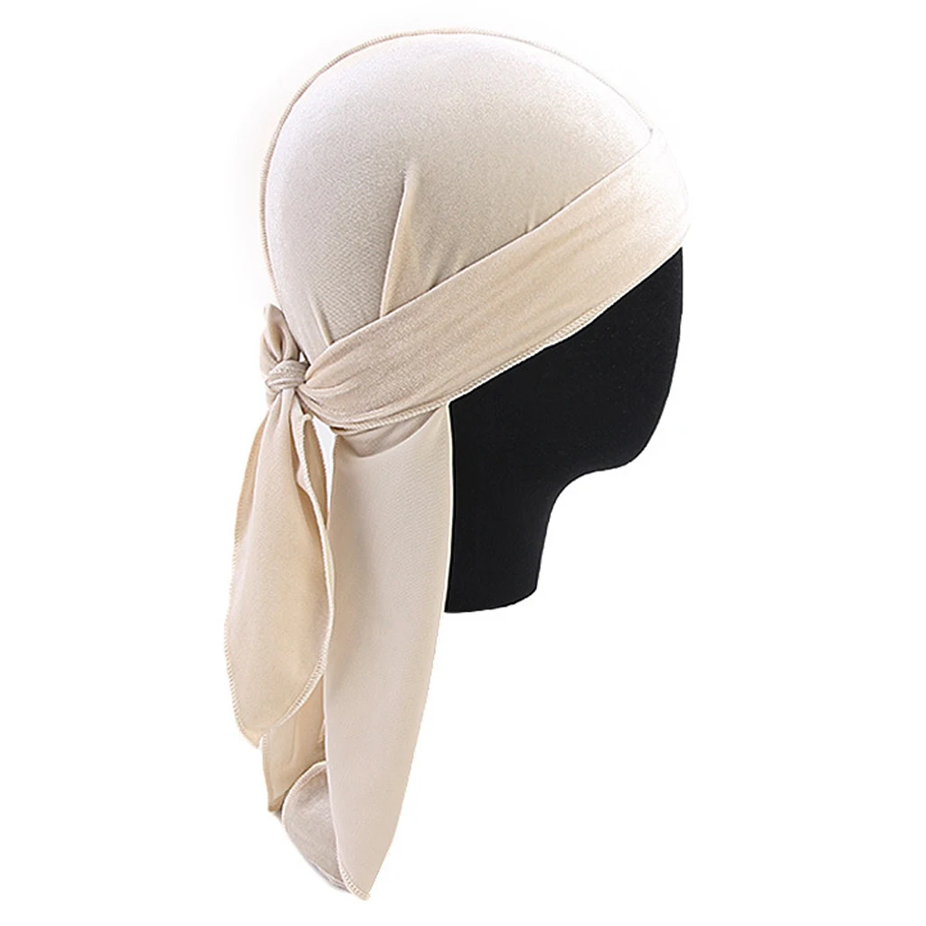 Women Men Long Tail Plain Velvet Bandana Turban Hat Durag Headwear Pirate Cap Head Wraps