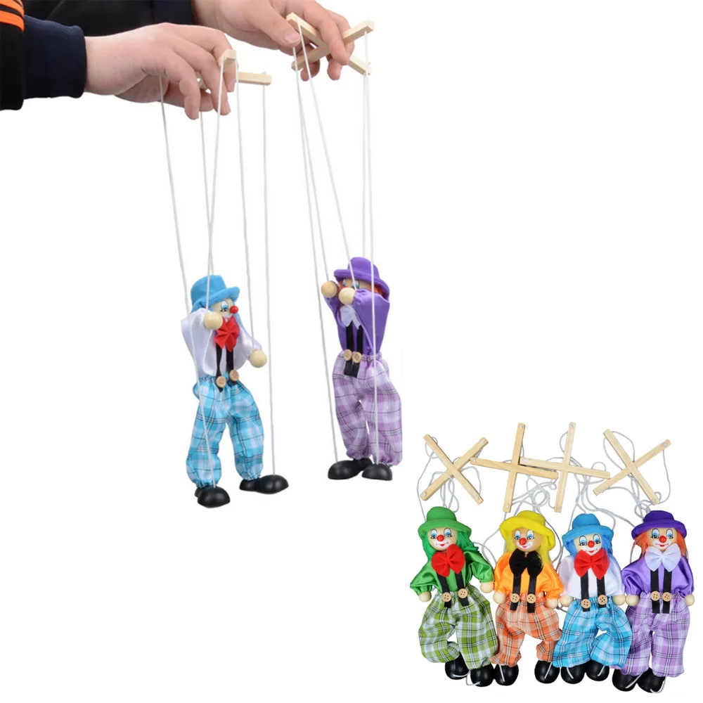 Funny Wooden Pull String Puppet Toy Clown Joint Activity