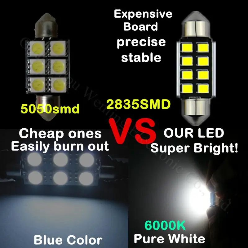 Wljh 10X LED 36 мм белый Canbus C5W лампы 2835SMD Подсветка салона Номерной знак свет для BMW E39 E36