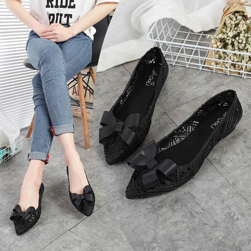 Rouroliu Women Summer Pointed Toe Hollow Out Rain Shoes Bowknot Waterproof Non-Slip Casual Beach Shoes Woman RB80 Rouroliu Women Summer Pointed Toe Hollow Out Rain Shoes Bowknot Waterproof Non-Slip Casual Beach Shoes Woman RB80
