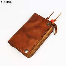 Винтажный кошелек для ключей из натуральной кожи, Мужской многофункциональный чехол на молнии для автомобильного ключа, чехол держатель для карт, кошелек для монет, органайзер, ключница