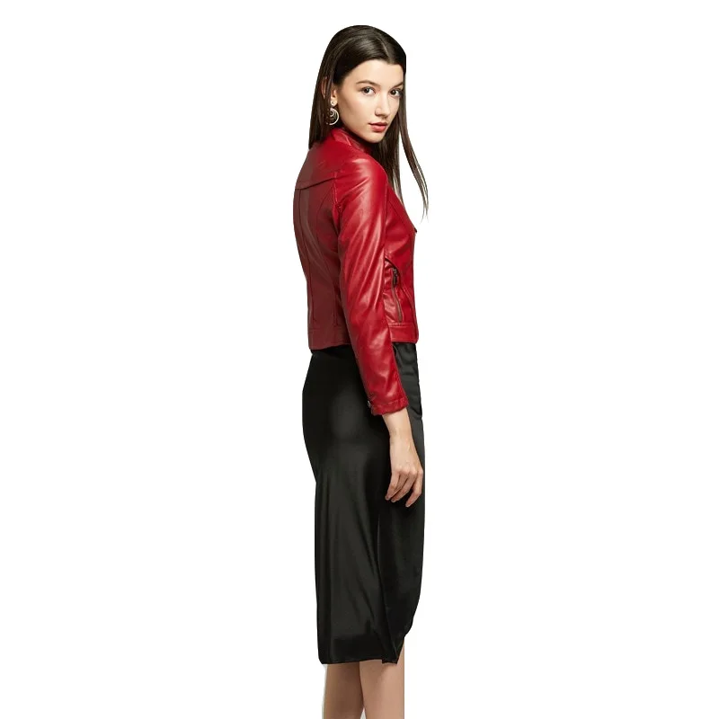 NXH Spring Autumn leather jacket women motor biker jacket gothic faux leather jackets women fashion red black pink