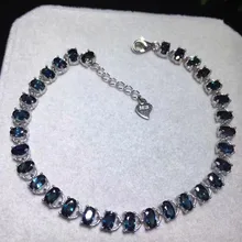 Натуральный черный голубой Сапфировый Браслет натуральный драгоценный камень элегантный роскошный большой круглые браслеты 925 серебряный браслет женская бижутерия