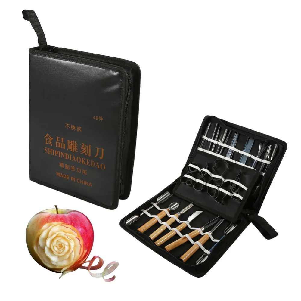 

1 Set 46Pcs Carving Tools Kit Portable Vegetable Fruit Food Chisel Chrome Steel Food Carving Knife For Kitchen Cutting Tools