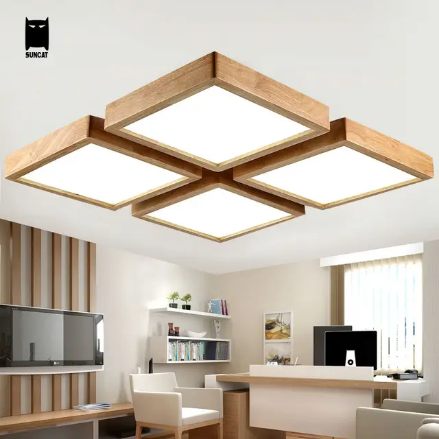 Lámpara LED cuadrada de madera de roble acrílico para techo moderna