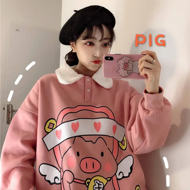 Толстовки женские милые Ulzzang с принтом свободные с длинным рукавом весна осень модные пуловеры в Корейском стиле Повседневная Женская одежда шикарная - Цвет: pink regular