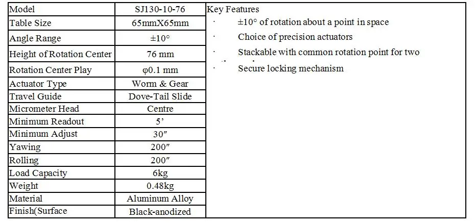 SJ130-10-76 точное руководство гониометра этап Гониометр платформы Оптический раздвижной стол диапазон вращения:+/-10 градусов