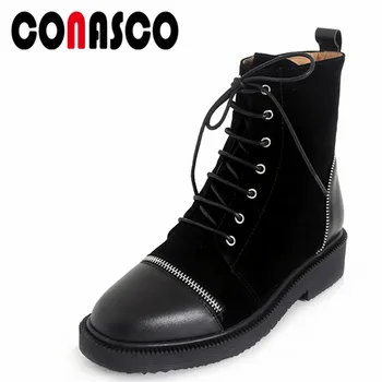 

CONASCO 1Fashion Women Ankle Boots Cow Suede High Heels Shoes Autumn Winter Warm Casual Round Toe Top Quality Shoes Woman Pumps
