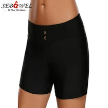 SEBOWEL,, женские, плюс размер, черная пуговица, деталь, для плавания, boardкороткие, Biquinis Feminino Mayo, высокая талия, пуш-ап, бедра, бикини, низ