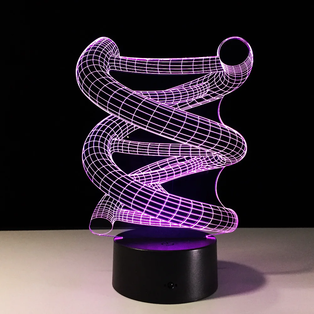  3D DNA LED Night Lamp ABS Touch Base Abstract Spiral Bulb Lamp LED Night Light Table Illusion Home 