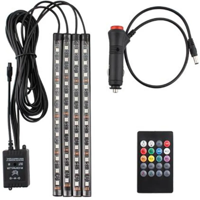 

RGB LED Strip Tape 4pcs 12V Light Car Interior RGB LED Strip 12 v Music Control Auto Decorative Flexible Kit Fog Lamp Neon Cord