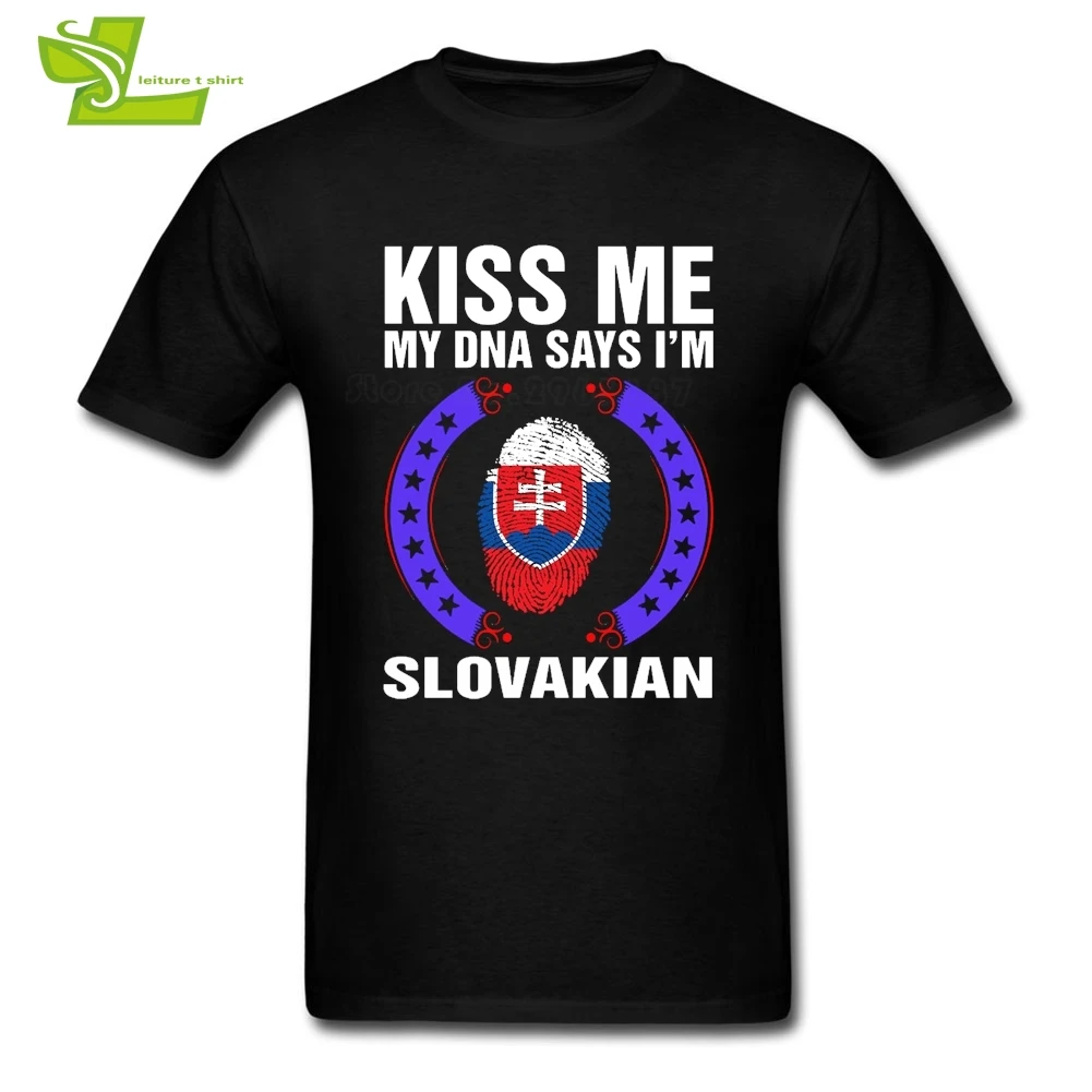 Kiss Me My DNA Says I Am Slovakian T Shirt Slovakia Men's Cotton Tees Male Oversize Clothing Fingerprint Flag Guys Tee Shirts | Мужская