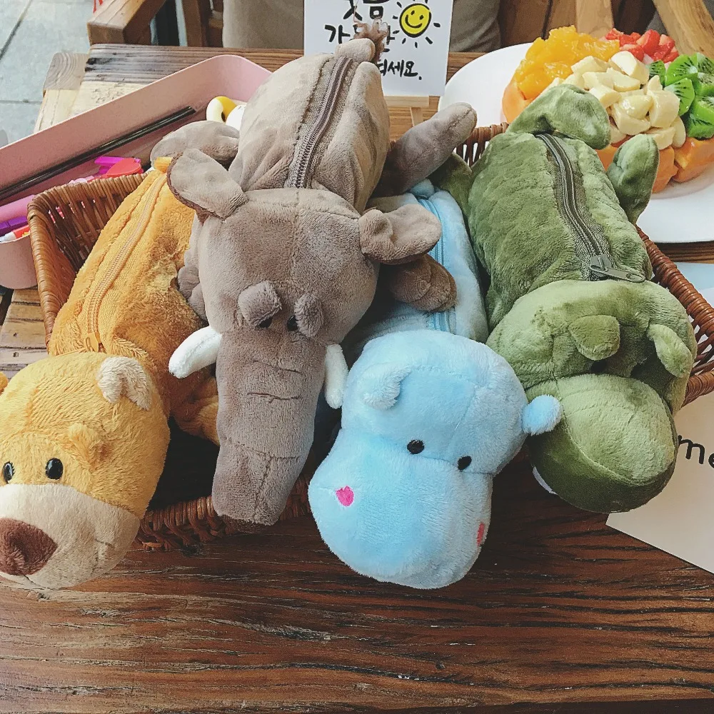 

1pc 25cm elephant bear hippo crocodile creative plush pencil bag case student prize stuffed toy