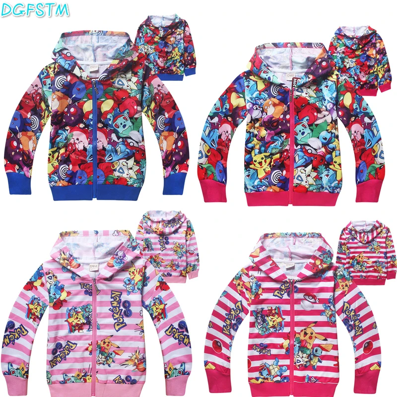 

2017 New Spring Autumn Children boys girl's zipped Hoodies Sweatshirts Trolls coat kids long sleeved T-shirt sweater POKEMEN go