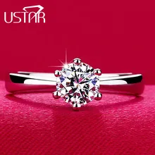 USTAR Classic Six Claw 1 Carat 6mm Zircon Wedding Rings for women Jewelry silver color Engagement