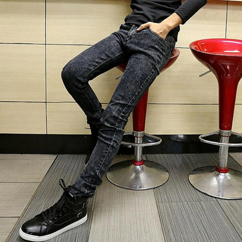 

Wholesale 2019 fashion Spring Autumn Snow Grey Solid hip hop denim hiphop biker skinny jeans men streetwear homme pencil pants