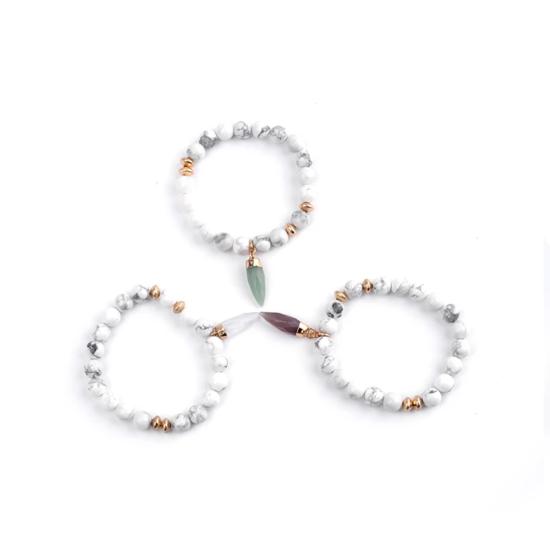 BOJIU Белый Howlite смешанный Ag. Цветные бусины плоские медные женские повседневные