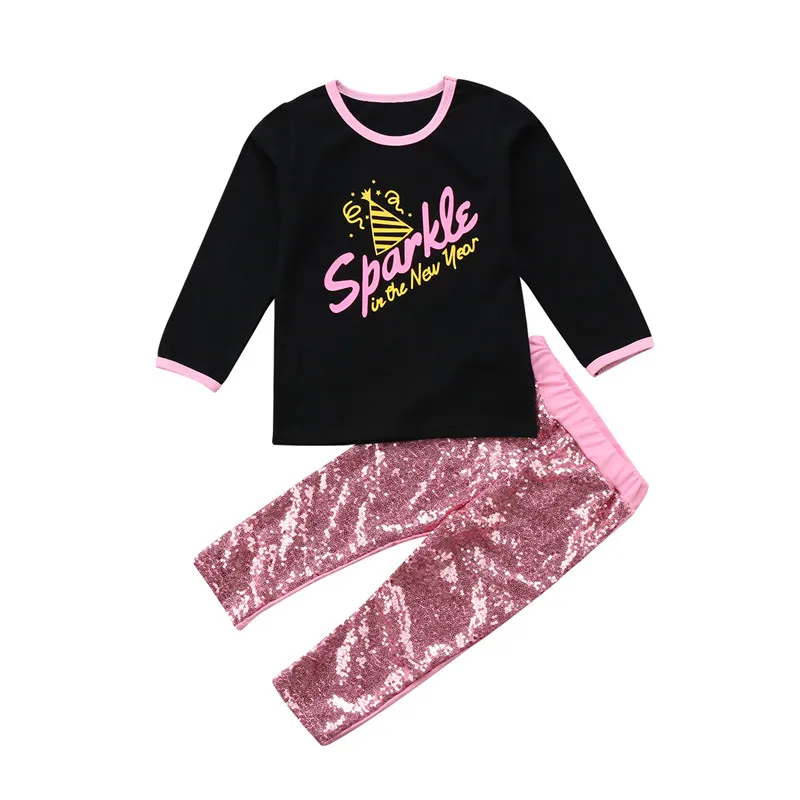 Sequin Kids Baby Girls Outfits Clothes T shirt Tops Long Pants 2pcs