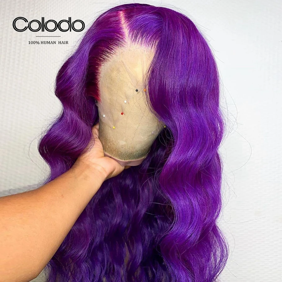COLODO 13x4 бразильские волосы глубокая волна Синтетические волосы на кружеве парик предварительно вырезанные Детские Человеческие волосы Remy для наращивания, человеческие волосы парик 150% синие оранжевые парики для чернокожих Для женщин