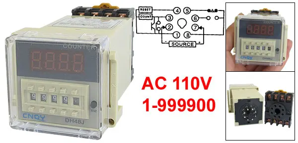 DH48JA 1-999900 Count Up Digital Counter Relay w Base AC 110V 50/60Hz