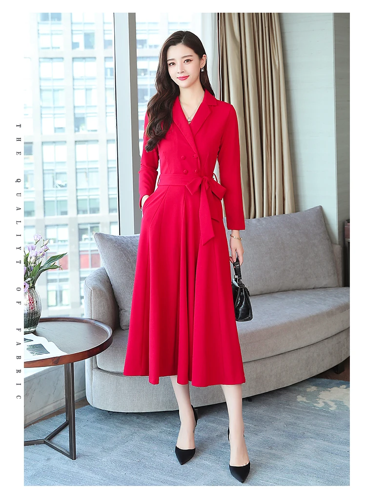 9779 Women Dresses Evening Party Autumn Winter Women Dress Long Sleeve Plus Size V-neck Red Black Office Maxi Dress Elegant 2018 1
