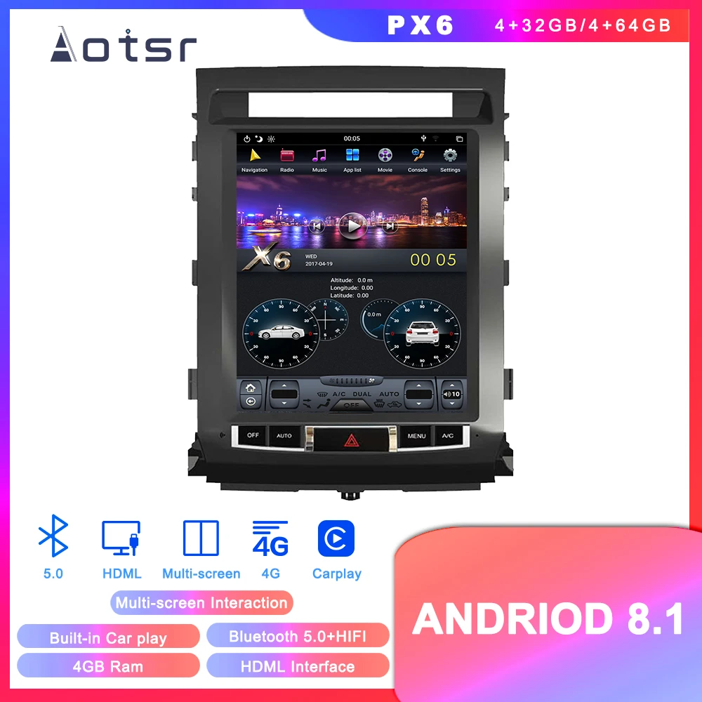 Flash Deal Android 8.1 Tesla style Car DVD Player GPS Navigation for Toyota Land Cruiser LC200 2008-2015 car auto stereo Radio head unit 4G 6