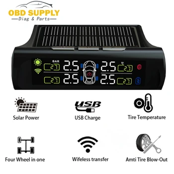 

Car TPMS Alarm Tire Pressure Sensor Monitoring Intelligent System Solar Power Wireless LCD Monitor internal / External Sensors