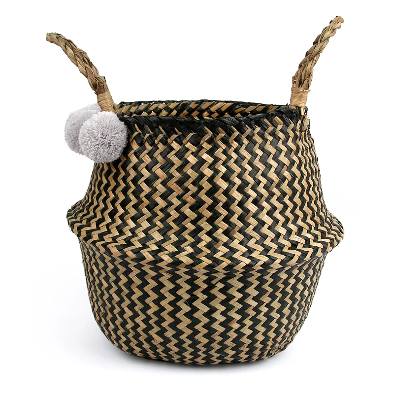 

Foldable Seagrass Wickerwork Storage Baskets Rattan Hanging Flower Pot Planter Woven Laundry Clothing Storage Basket Home Decor
