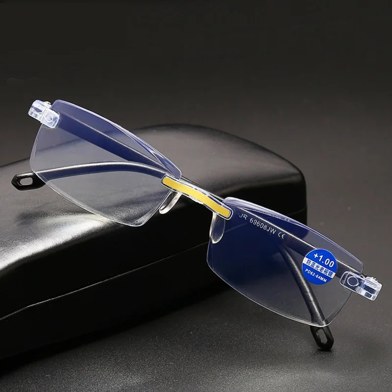 Ultralight Rimless Reading Glasses Women Men Blue Light Lnes Fashion Business Hyperopia Prescription Eyeglasses For Parents Gift