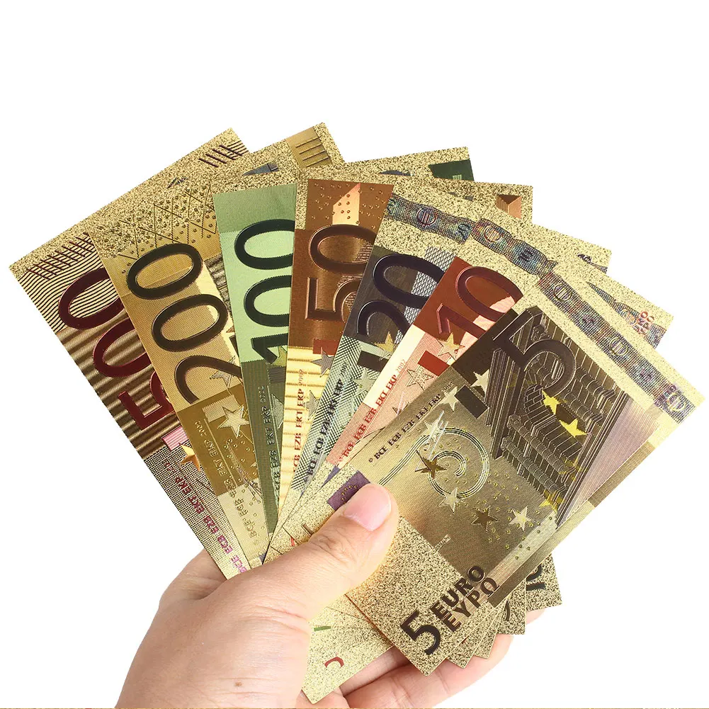 

24K Gold Plated EUR 5 10 20 50 100 200 500 EUR Fake Money Antique Gold Antique Plated Realistic 7PCS Decoration Home Decoration
