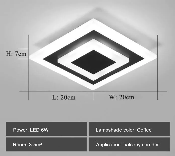 Современный светодиодный потолочный светильник для коридора балкона lustre de plafond современный квадратный блеск светодиодный потолочный светильник - Цвет корпуса: square 20cm coffee