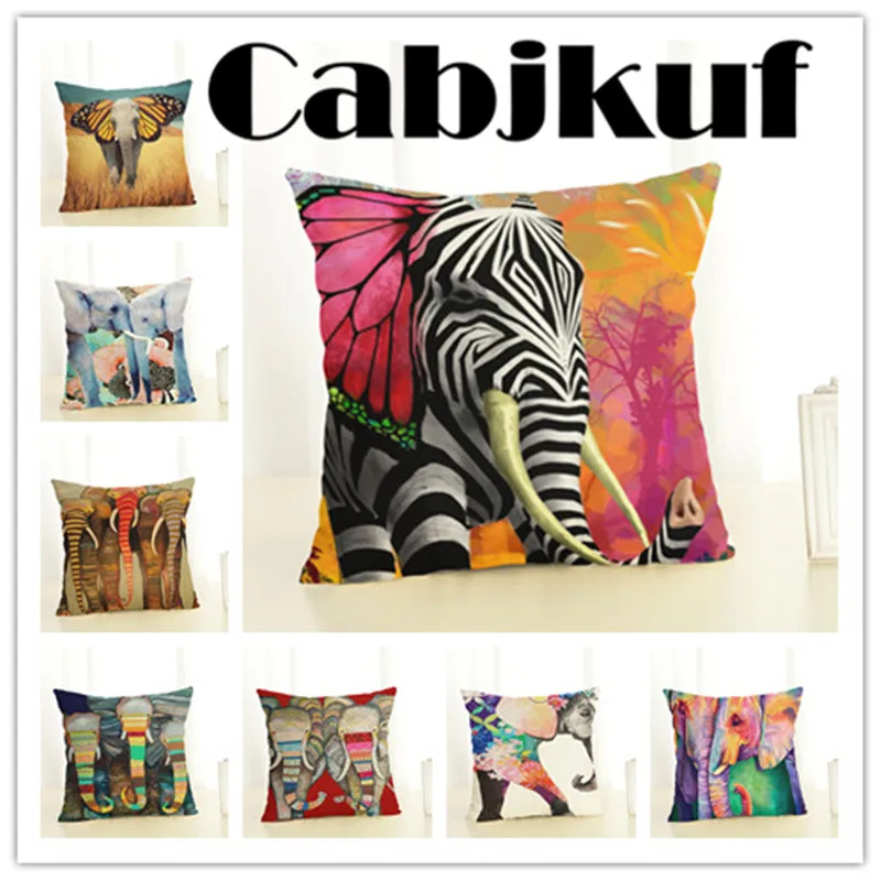 Elephant Print Cushion Cover Home Decor Decorative Cushion Case Throw Pillow Cover Linen Cushion