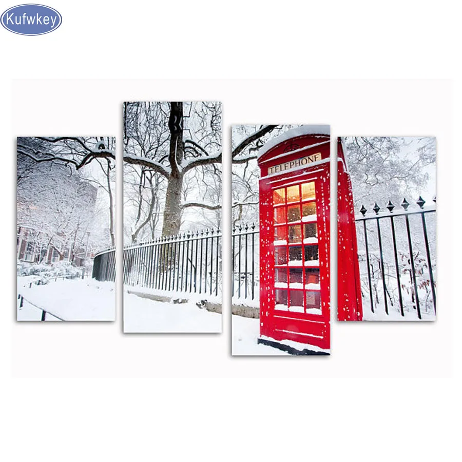 

4pcs/set city snow view,diamond Painting home decoration,Cross Stitch rhinestone,5D Diamond Embroidery mosaic stickers