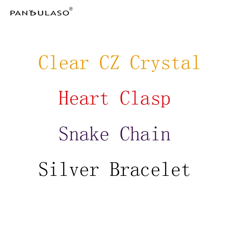 

Pandulaso Charms Bracelets with Clear CZ Crystal Heart Clasp for Women Original Silver 925 Bracelets Snake Chain DIY Jewelry