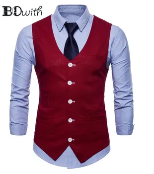 

New Arrival Burgundy Men's Sleeveless Slim Fit Suit Vest Single Breasted Five Buttons Business Dating Wedding Dress Waistcoat