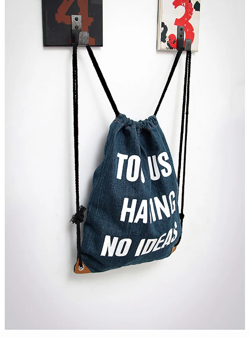 Wehyah джинсовая Drawstring сумка Для женщин Для мужчин Повседневное Путешествия хранения строка посылка функциональный школьный рюкзак мешок